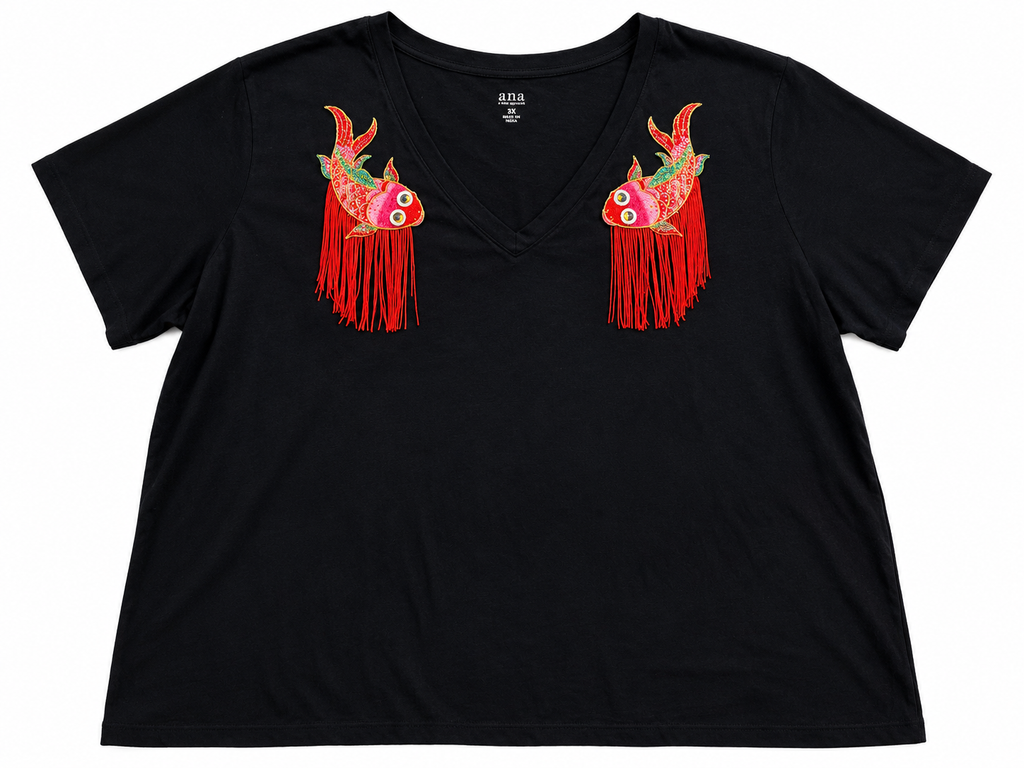 Mirrored Koi Fish V-Neck Tee- Size 3XL (Deadstock original tag attached)