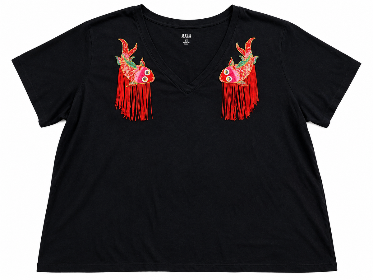 Mirrored Koi Fish V-Neck Tee- Size 3XL (Deadstock original tag attached)