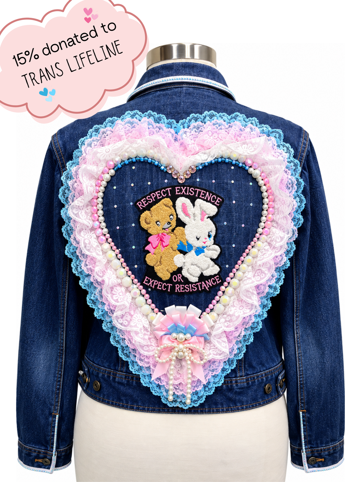 Lace and Liberation Embellished Denim Jacket - Size XL ***15% to Trans Lifeline***