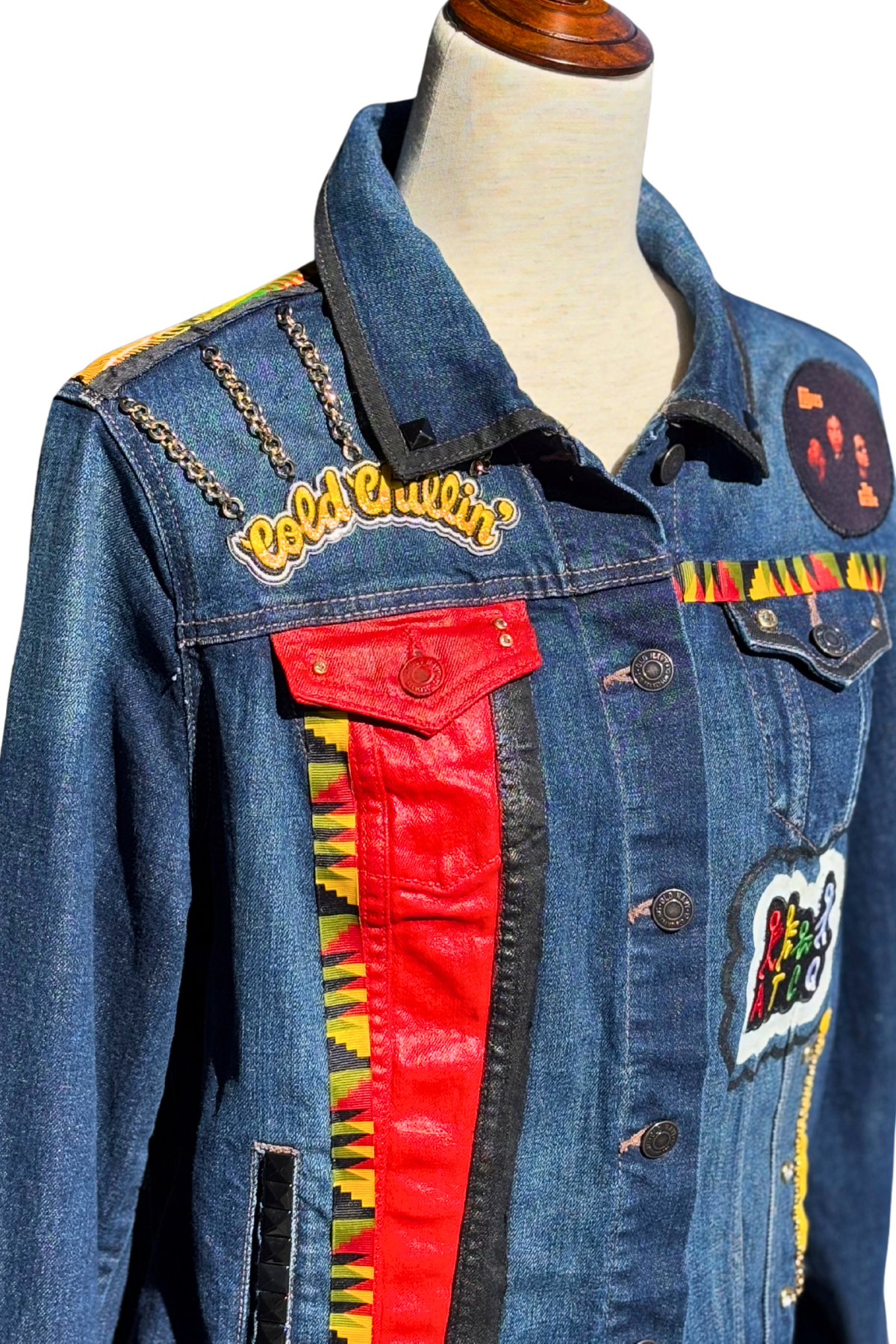 Round The Way Girl Embellished Denim Jacket - Size L