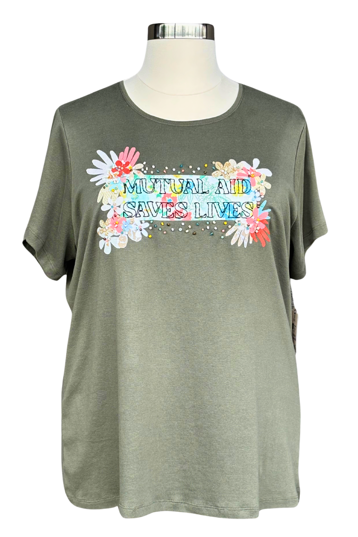 Mutual Aid Saves Lives Embroidered Tee - Size 3XL