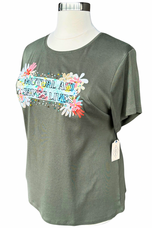 Mutual Aid Saves Lives Embroidered Tee - Size 3X