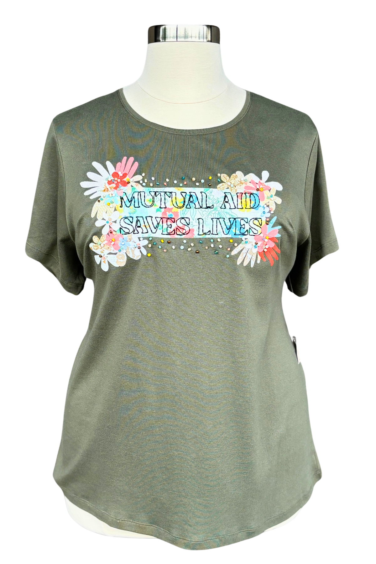 Mutual Aid Saves Lives Embroidered Tee - Size 3XL