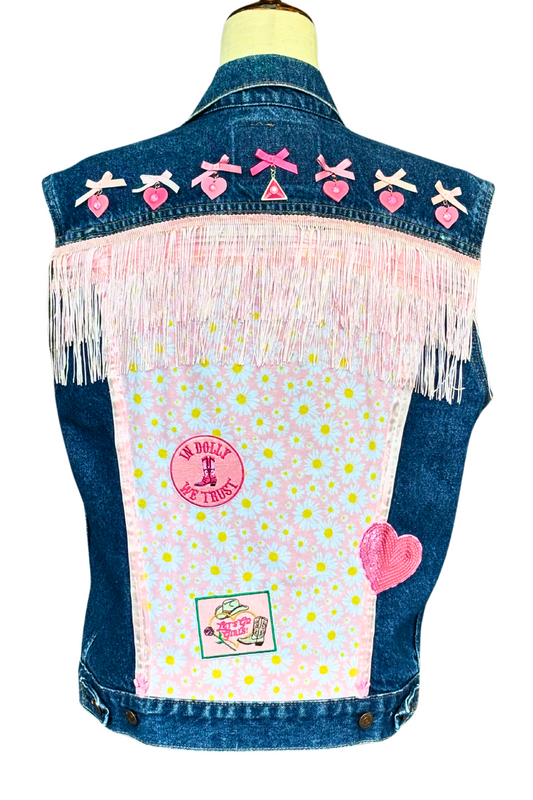 Pretty, Pink and Powered By Dolly Denim Vest - Size L
