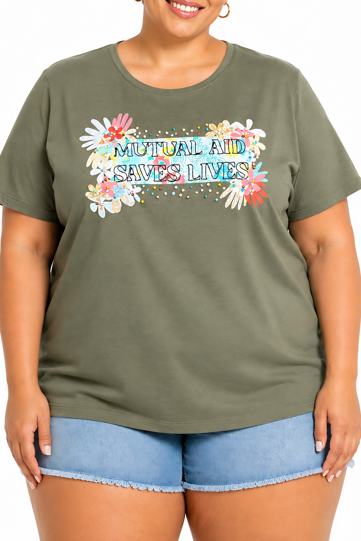 Mutual Aid Saves Lives Embroidered Tee - Size 3XL