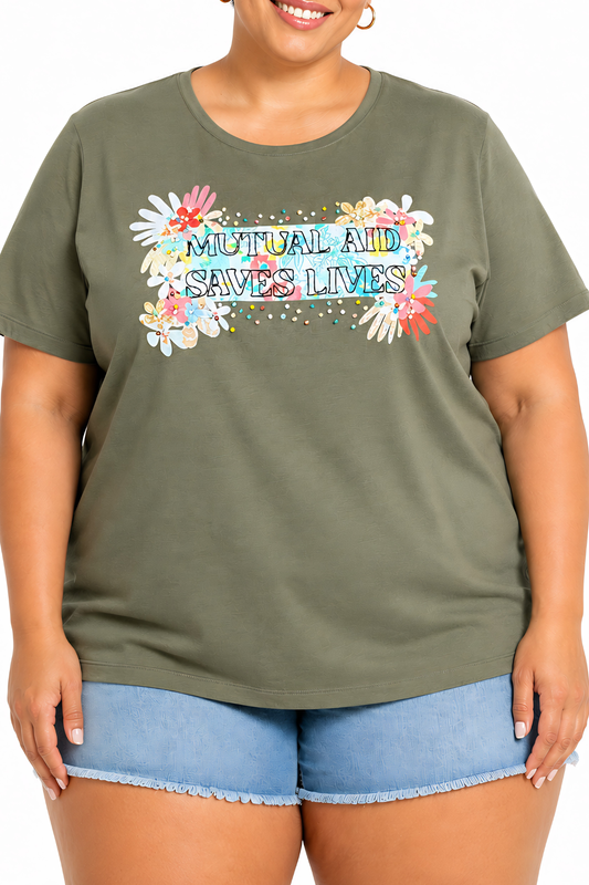Mutual Aid Saves Lives Embroidered Tee - Size 3X