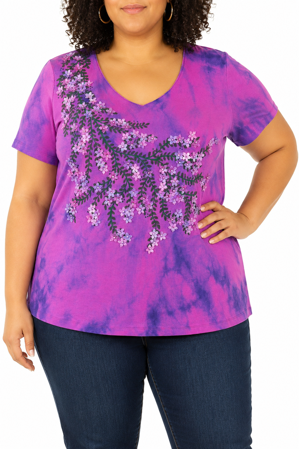 Hanging Gardens of BABE-alon Dyed and Beaded Tee - Size 2XL
